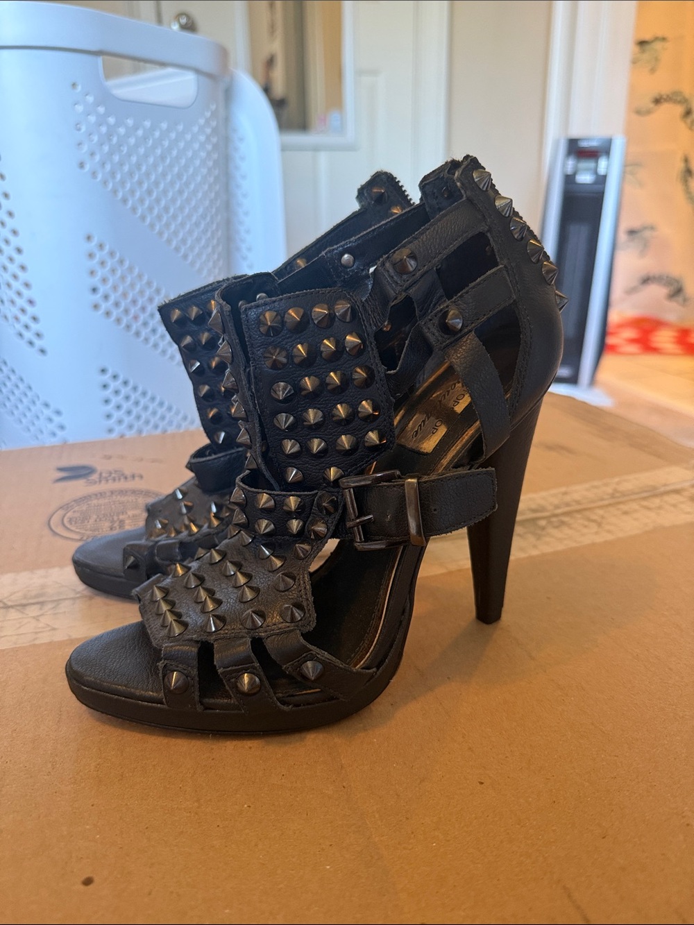 Top Shop Boutique Black Studded Strappy High Heel Sandals